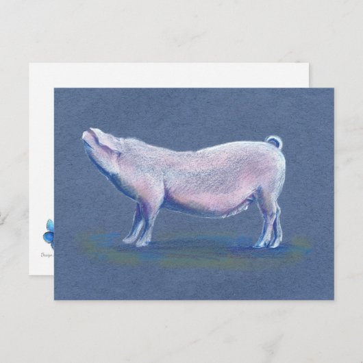 豚の豚の手描きアートハガキ ポストカード (正面/裏面)