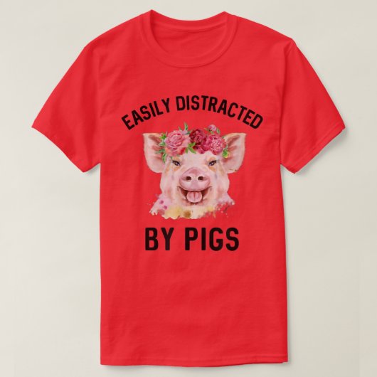 豚の豚の豚の豚のフローラ水色に容易に気を散らす Tシャツ (デザイン正面)