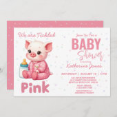 豚の赤ちゃんシャワーピンクガールファーム 招待状 (正面/裏面)