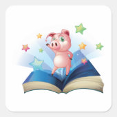 豚の踊りのブックスクエアのステッカー スクエアシール (正面)