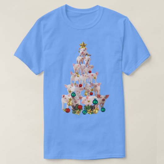豚の飾り クリスマスツリー メリー ピグマ Tシャツ (デザイン正面)