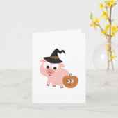 豚の魔女、ハロウィンカード カード (黄色い花)