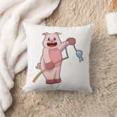 豚の魚釣りと魚釣りロッド&魚 クッション (ブランケット)