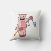 豚の魚釣りと魚釣りロッド&魚 クッション (裏面)