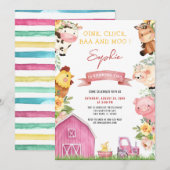 豚の鳴き声 ウシの鳴き声 ヤギの鳴き声 農場の動物 動物小屋の誕生日 招待状 (正面/裏面)