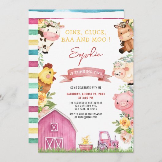 豚の鳴き声 ウシの鳴き声 ヤギの鳴き声 農場の動物 牧場の誕生日 招待状 (正面/裏面)