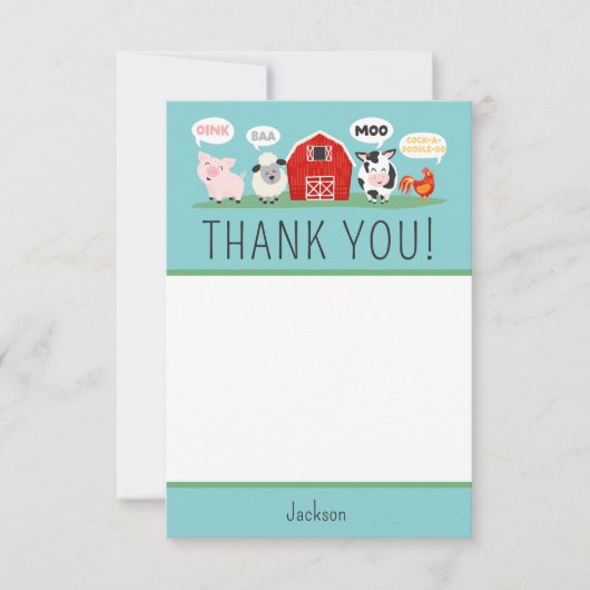 豚の鳴き声 羊の鳴き声 牛の鳴き声 ありがとう 農場の動物パーティー 子どもたち サンキューカード (正面)