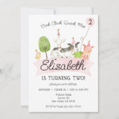 豚の鳴き声 羊の鳴き声 鳥の鳴き声 牛の鳴き声 女の子の牧場の誕生日パーティーI 招待状 (正面)