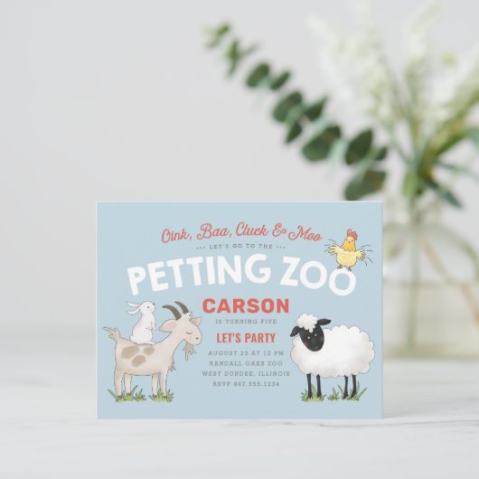 豚の鳴き声 羊の鳴き声 鶏の鳴き声 牛の鳴き声 子どもの誕生日招待状 ポストカード (スタンド正面)