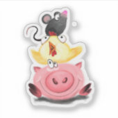 豚の鶏とマウスの友人のステッおもしろいク シール (正面)