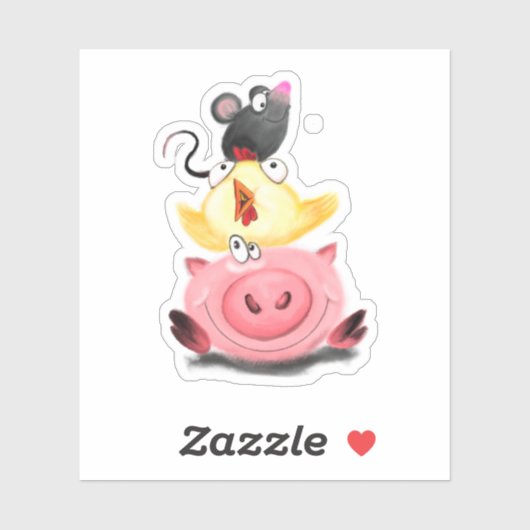 豚の鶏とマウスの友人のステッおもしろいク シール (シート)