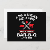 豚の鶏の牛がバーのバーベキューに入おもしろいる シーズンポストカード (正面/裏面)