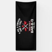 豚の鶏の牛がバーのバーベキューに入おもしろいる 横断幕 (縦)