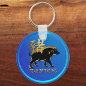 豚の黒猪のシンボルの年キーホルダー キーホルダー (正面)