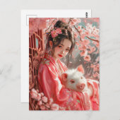 豚の〔占星術の〕十二宮図アート中国のを持つ女の子 ポストカード (正面/裏面)