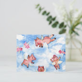 豚はがき飛んでいるの群れ ポストカード (スタンド正面)