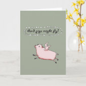 豚は飛ぶかもしれないし、羽のあるピンクの豚、ユーモア。 カード (黄色い花)