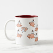 豚やニワトリが飛び跳ねる。 ツートーンマグカップ (左)