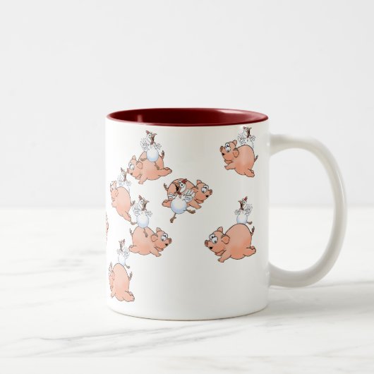 豚やニワトリが飛び跳ねる。 ツートーンマグカップ (右)