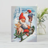 豚をソリで引っ張るヴィンテージのクリスマス格言 シーズンカード (スタンド正面)