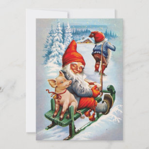 豚をソリで引っ張るヴィンテージのクリスマス格言 シーズンカード
