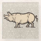 豚アンティークピギーかわいいヴィンテージイラストレーション ガラスコースター (正面)