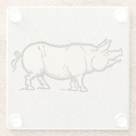 豚アンティークピギーかわいいヴィンテージイラストレーション ガラスコースター (裏面)