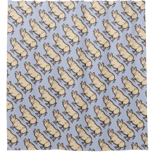 豚アンティークピギーかわいいヴィンテージイラストレーション シャワーカーテン (正面)