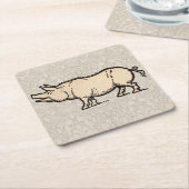 豚アンティークピギーかわいいヴィンテージイラストレーション スクエアペーパーコースター (アングル)