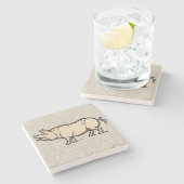 豚アンティークピギーかわいいヴィンテージイラストレーション ストーンコースター (横)