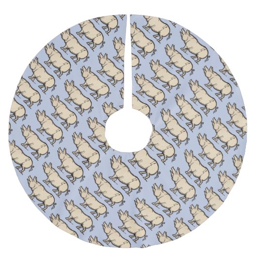 豚アンティークピギーかわいいヴィンテージイラストレーション ブラッシュドポリエステルツリースカート (正面)