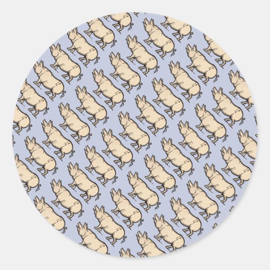 豚アンティークピギーかわいいヴィンテージイラストレーション ラウンドシール (正面)