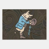 豚アンティークピギーかわいいヴィンテージイラストレーション ラッピングペーパーシート (正面3)