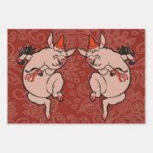 豚アンティークピギーかわいいヴィンテージイラストレーション ラッピングペーパーシート (正面2)