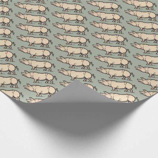 豚アンティークピギーかわいいヴィンテージイラストレーション ラッピングペーパー (角)