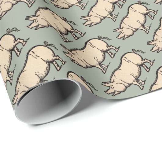 豚アンティークピギーかわいいヴィンテージイラストレーション ラッピングペーパー (ロールコーナー)