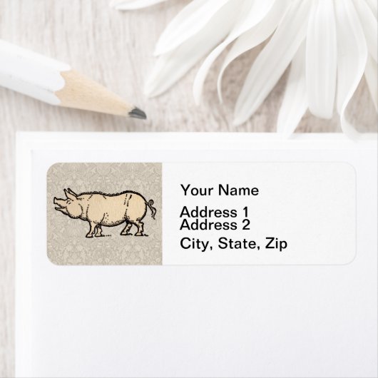 豚アンティークピギーかわいいヴィンテージイラストレーション ラベル (インサイチュ)