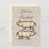 豚アンティークピギーかわいいヴィンテージイラストレーション 招待状 (正面/裏面)