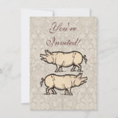豚アンティークピギーかわいいヴィンテージイラストレーション 招待状 (正面)