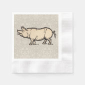 豚アンティークピギーかわいいヴィンテージイラストレーション 縁ありカクテルナプキン (正面)