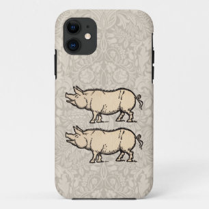 豚アンティークピギーかわいいヴィンテージイラストレーション iPhone 11 ケース