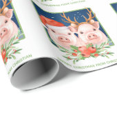 豚カップルかわいいクリスマスサンタとトナカイ ラッピングペーパー (ロールコーナー)