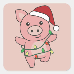 豚クリスマスウィンターアニマルズピッグスクエアステッカー スクエアシール
