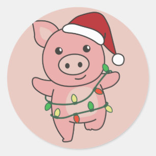 豚クリスマスウィンターアニマルズ豚クラシックラウンドセント ラウンドシール