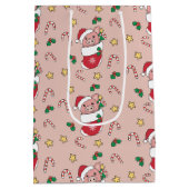 豚クリスマススノーウィンターアニマルズピッグホリデー ミディアムペーパーバッグ (裏面)