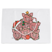 豚クリスマスツリーおもしろい動物クリスマスラージギ ラージペーパーバッグ (正面)