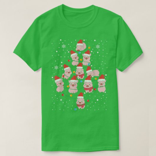 豚クリスマスツリーライトピッグおもしろいクリスマスメンズウォム Tシャツ (デザイン正面)