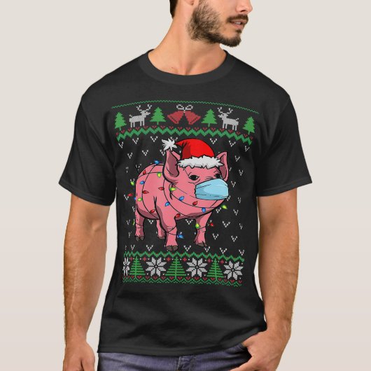 豚サンタの醜いクリスマス Tシャツ (正面)