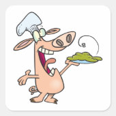 豚シェフと食べ物 スクエアシール (正面)