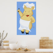 豚シェフ着用エプロンプリント ポスター (キッチン)